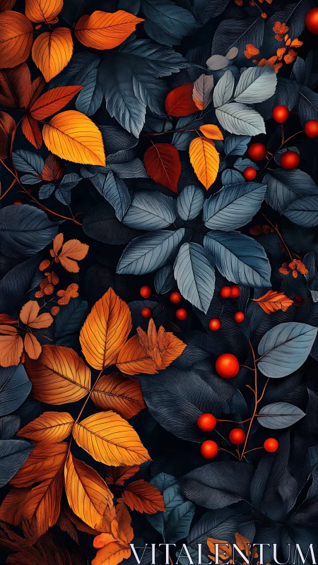 Embers of autumn drift across midnight indigo foliage