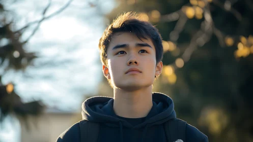 Quiet autumn walk with a thoughtful young dreamer outdoors.