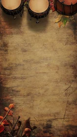 Autumn percussion frame with textured parchment backdrop.