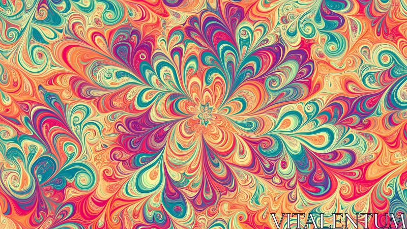 Psychedelic fractal swirl mandala with neon flowing petals.