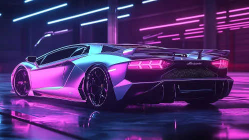 Neon-lit supercar rendered in cinematic cyberpunk 3D lighting