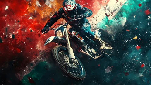 Trailblaze through color storms on a furious dirt bike.