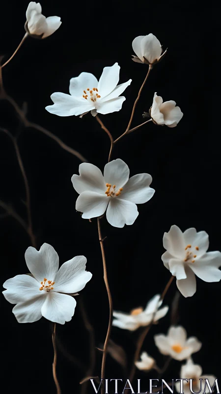 Delicate white cosmos dancing across shadow canvas.