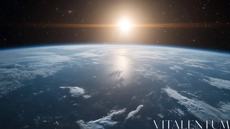 Sunrise glows gently above Earth’s curved blue horizon