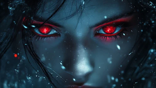 Digital painting close-up portrait with infernal red eyes.