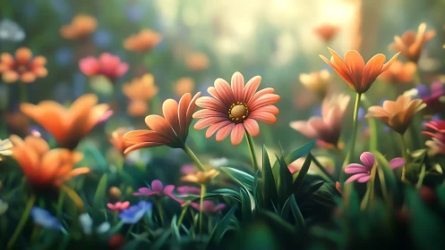 Vibrant Gerbera Daisies in Soft Focus Garden Light.