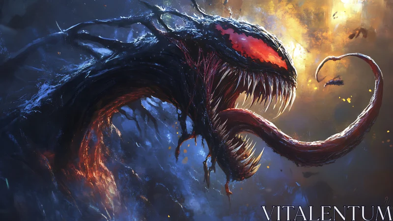 Grotesque alien monster roaring with sharp fanged maw.