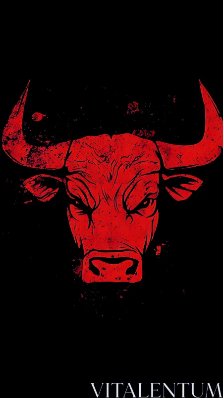 Red bull head illustration on black background, bold contrast.