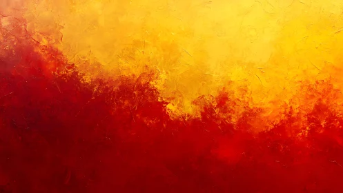 Fiery Abstract Painting with Bold Red and Yellow Hues.