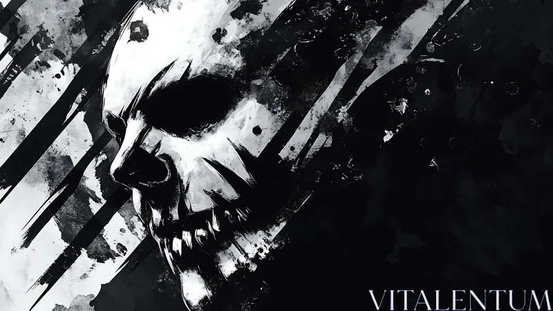 Skull silhouette emerges through violent monochrome brushwork.