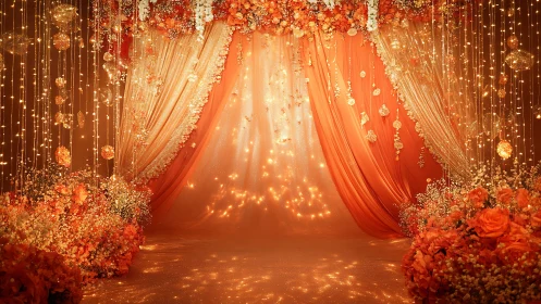 Golden curtain of marigold lights quietly invents a sunset