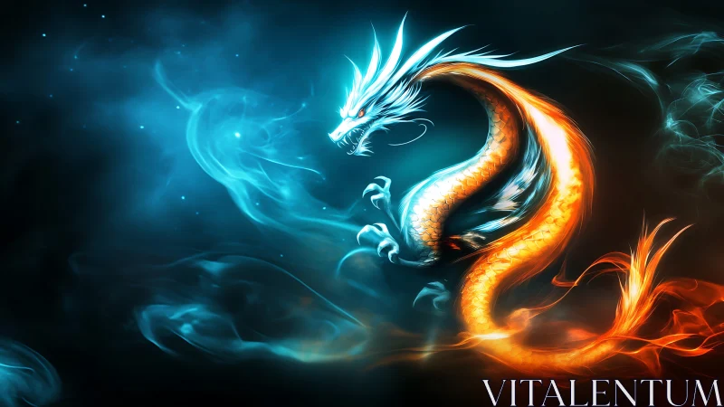 Dual-colored energy dragon coiled in glowing smoke.