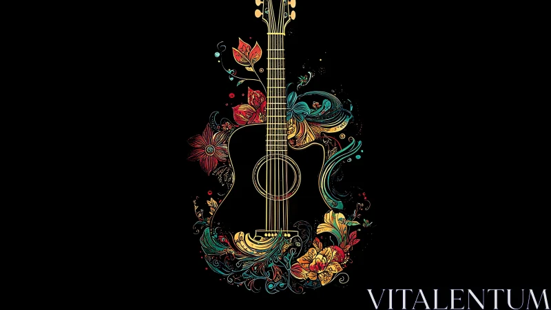 Floral guitar silhouette lets colorful music bloom softly