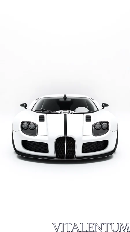 White supercar front view commands a pristine studio space