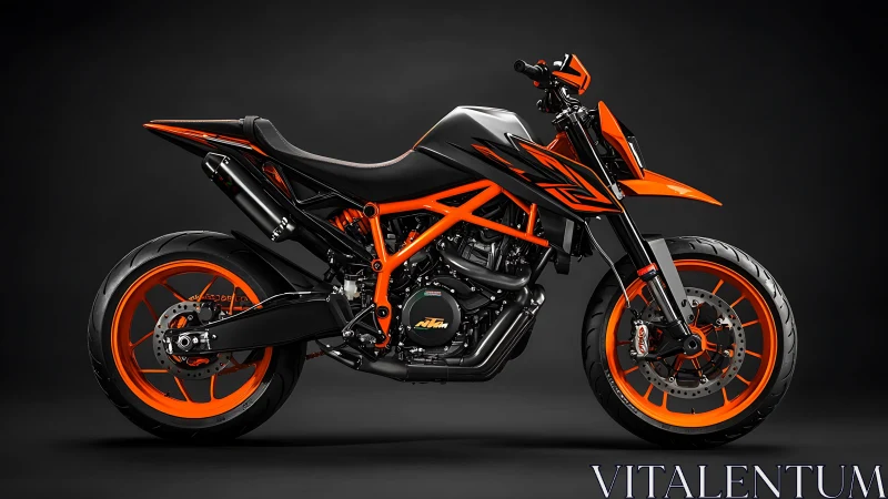 Orange and black naked sport motorcycle on dark studio background.