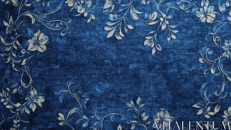 Textured indigo floral frame with distressed ornamental filigree.