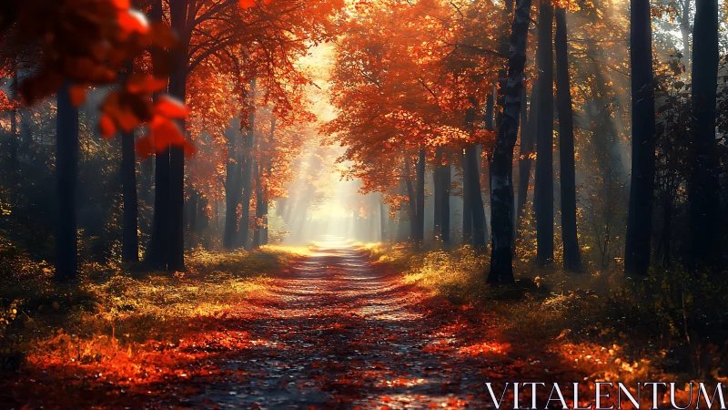 Autumnal Forest Path: Golden Light Through Canopy