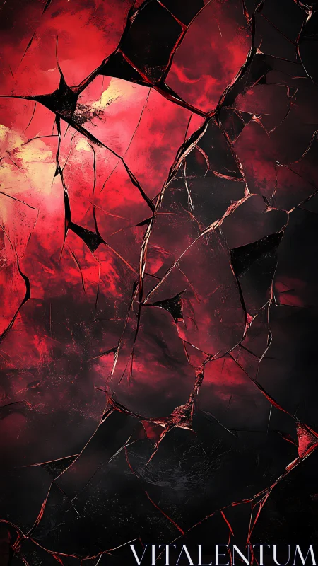 Fractured red abstract texture with cracked glass surface.