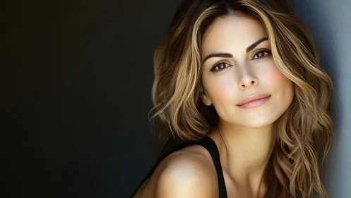 Portrait of a Woman with Wavy Hair in Soft Natural Light.