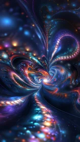 Fractal light vortex spirals through deep blue cosmic space