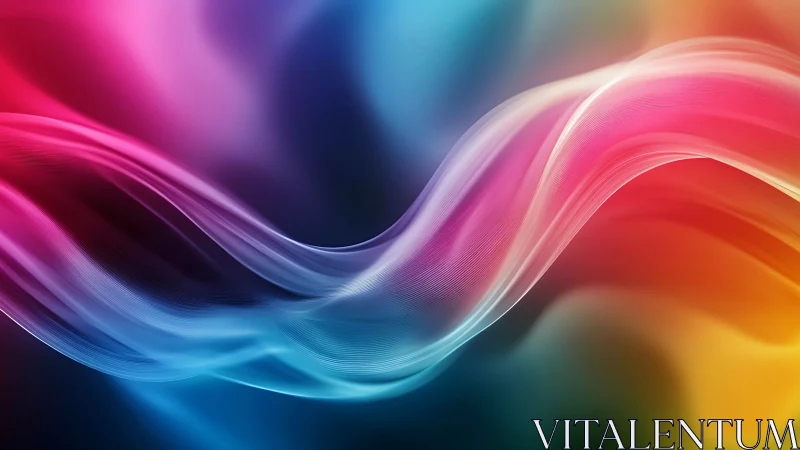 Colorful flowing waveforms cross a blurred gradient field