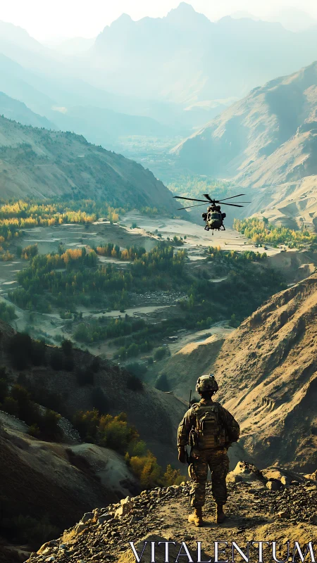 Ridge-top sentinel weighs the valley as the chopper departs