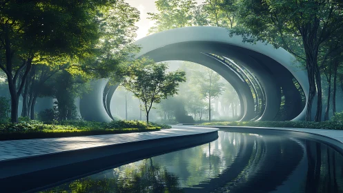 Whispering forest gateway bends light into quiet reflections