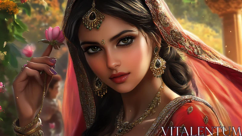 Ornate bridal portrait with hyperreal digital rendering detail.