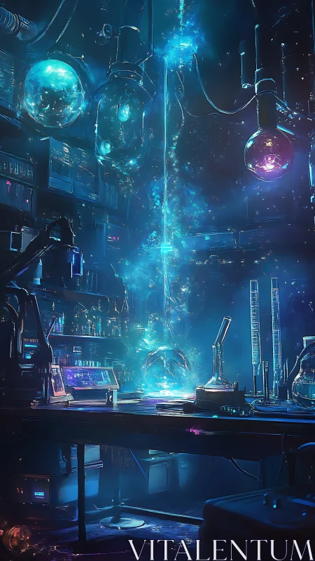 Quantum laboratory interior with luminescent plasma reaction column