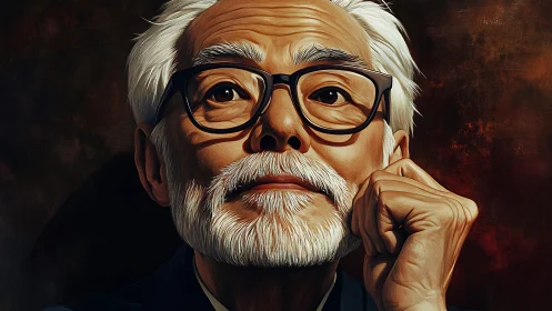 Wise dreamer gazes upward in richly brushed portrait.