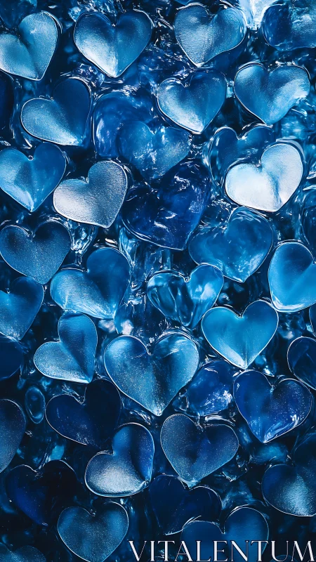 Blue ice hearts frozen in crystalline elegance and intimate detail