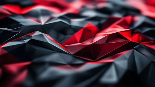 Crimson and graphite low-poly peaks in abstract motion.