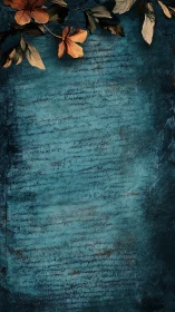 Burnt orange florals crown distressed teal texture background.