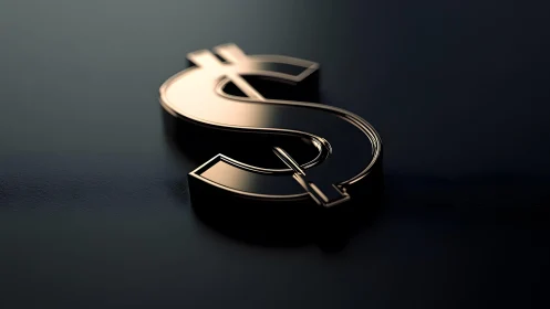 Glossy 3D Dollar Symbol on Dark Background, Modern Style.