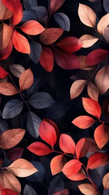 Crimson and indigo foliage pattern on deep midnight background.