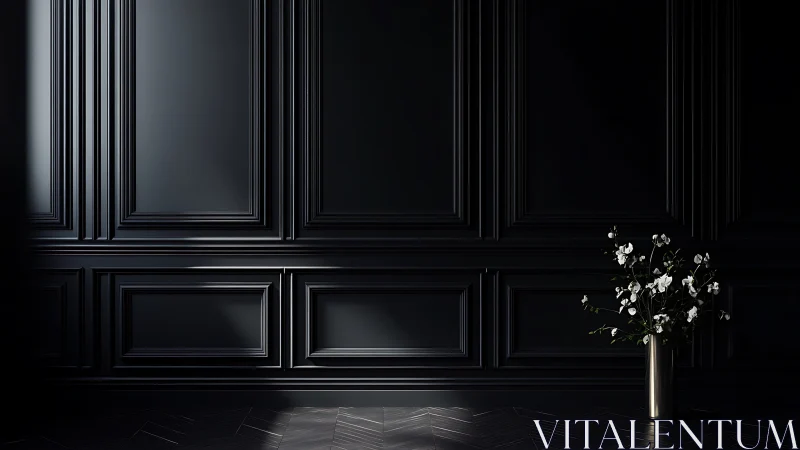 White blossoms whisper boldly against midnight paneled walls