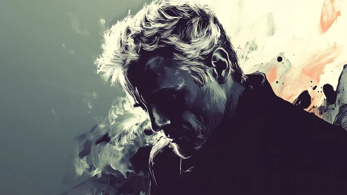 Digital portrait silhouette of man with abstract background.