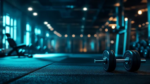 Dumbbell waits like a quiet promise on neon gym floors