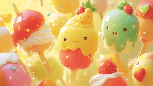 Smiling Popsicle Characters with Fruit Toppings.