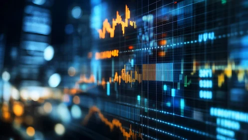 Digital financial market chart display with data overlays.