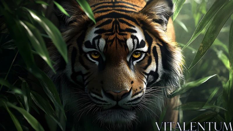 Jungle-eyed tiger prowling through emerald hush today.