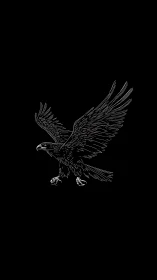 Soaring eagle line art spreads its wings in bold contrast.