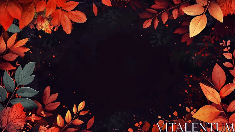 Autumn foliage frames a dark, elegant seasonal background.