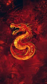 Coiled red dragon emblem rendered on textured red field