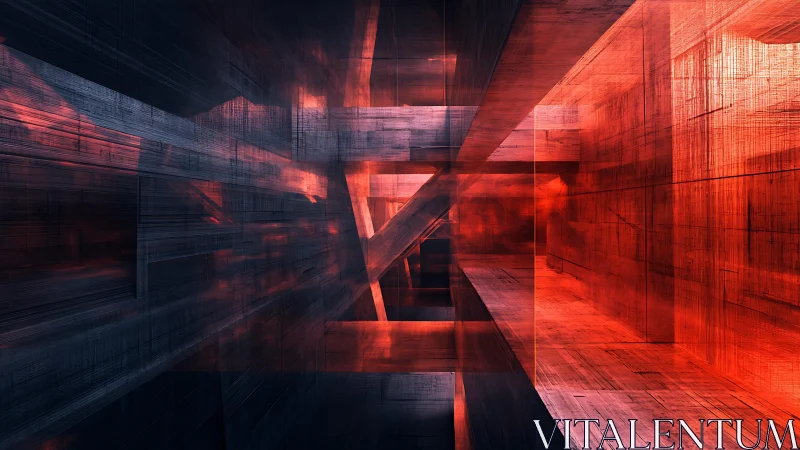 Futuristic abstract architecture with glowing red and dark tones.