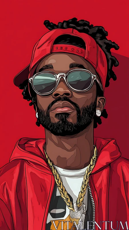 Vector portrait of streetwear figure with stylized red palette.