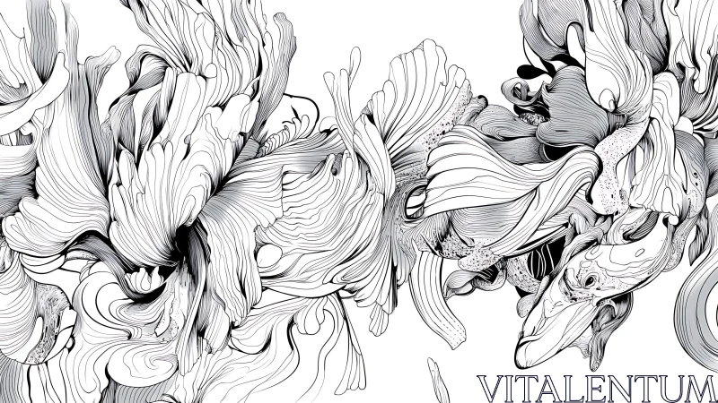 Monochrome fluid linework forms dense abstract organic structures