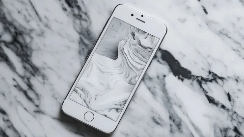 White smartphone resting diagonally on cool marble surface
