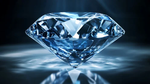 High-dispersion blue diamond render with caustics and sharp facets