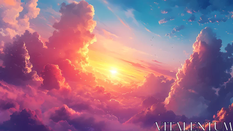 Sunset forges candy-colored cathedrals from wandering clouds